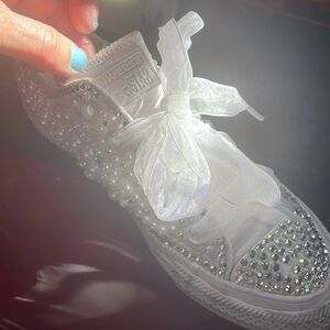 Sneaker size 6 women and handmade pearls and rhinestones
